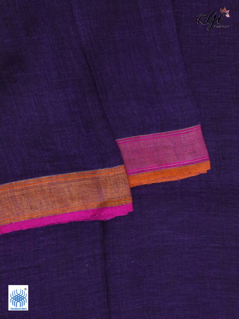 Purple Pure Linen Plain Saree - Image 3