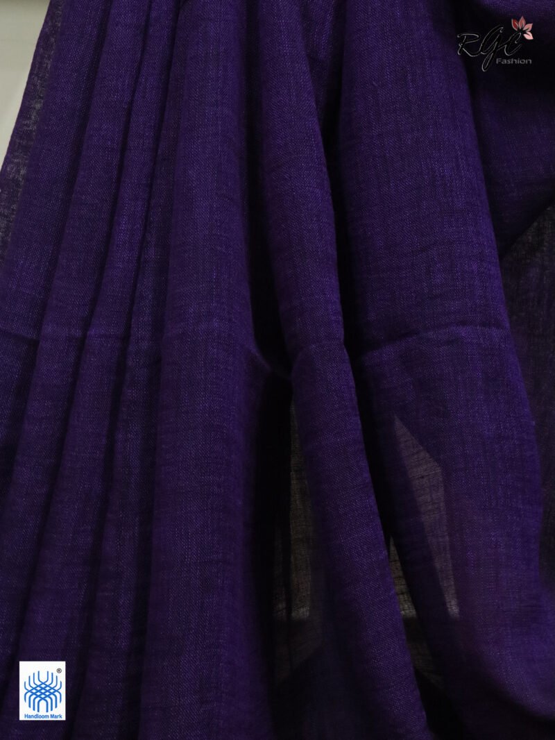 Purple Pure Linen Plain Saree - Image 10