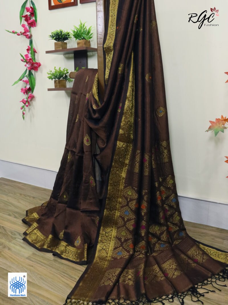 Brown Bengal Katan Silk Kanjivaram Saree - Image 10