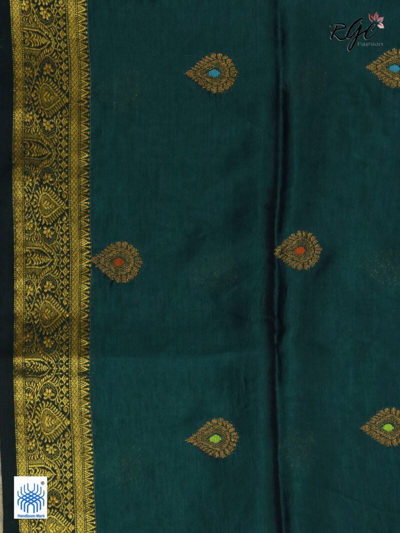 Rama Green Bengal Katan Silk Kanjivaram Saree - Image 11