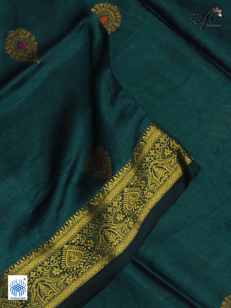 Rama Green Bengal Katan Silk Kanjivaram Saree - Image 10