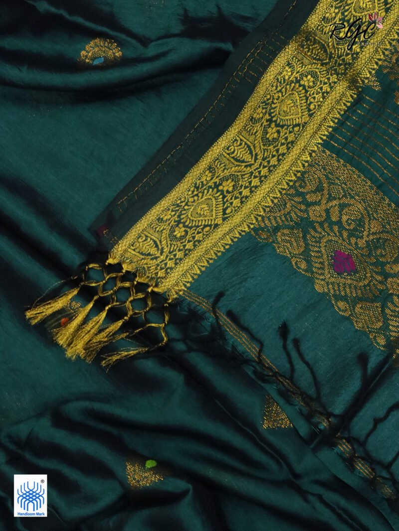 Rama Green Bengal Katan Silk Kanjivaram Saree - Image 8