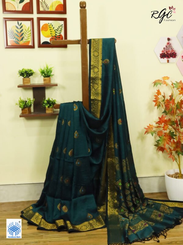 Rama Green Bengal Handloom Katan Silk Kanjivaram Saree