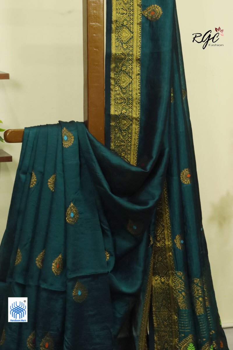 Rama Green Bengal Katan Silk Kanjivaram Saree - Image 5