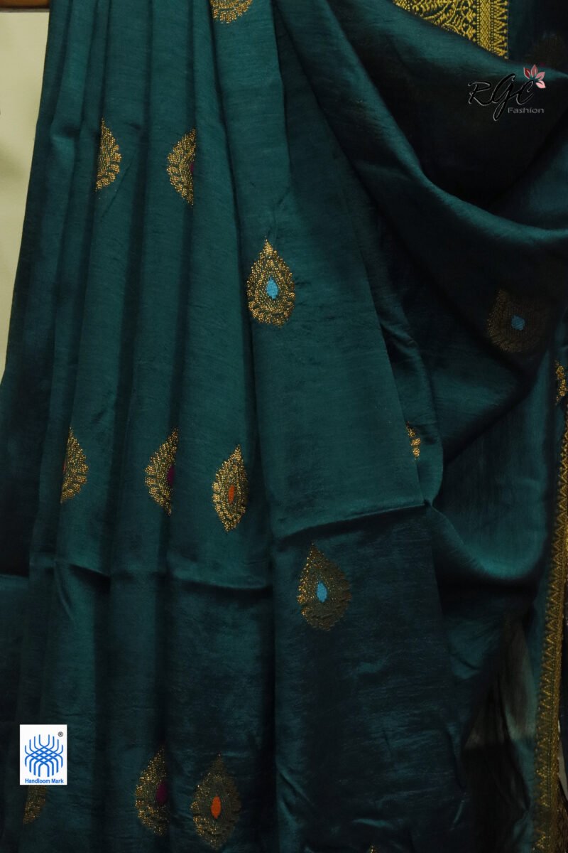 Rama Green Bengal Katan Silk Kanjivaram Saree - Image 3