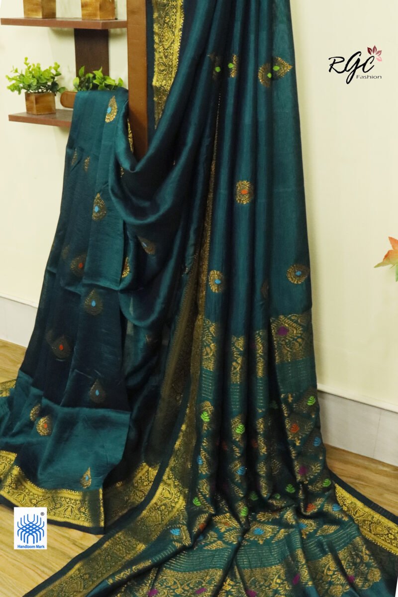Rama Green Bengal Katan Silk Kanjivaram Saree - Image 2