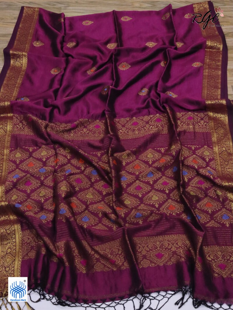 Beetroot Bengal Katan Silk Kanjivaram Saree - Image 6