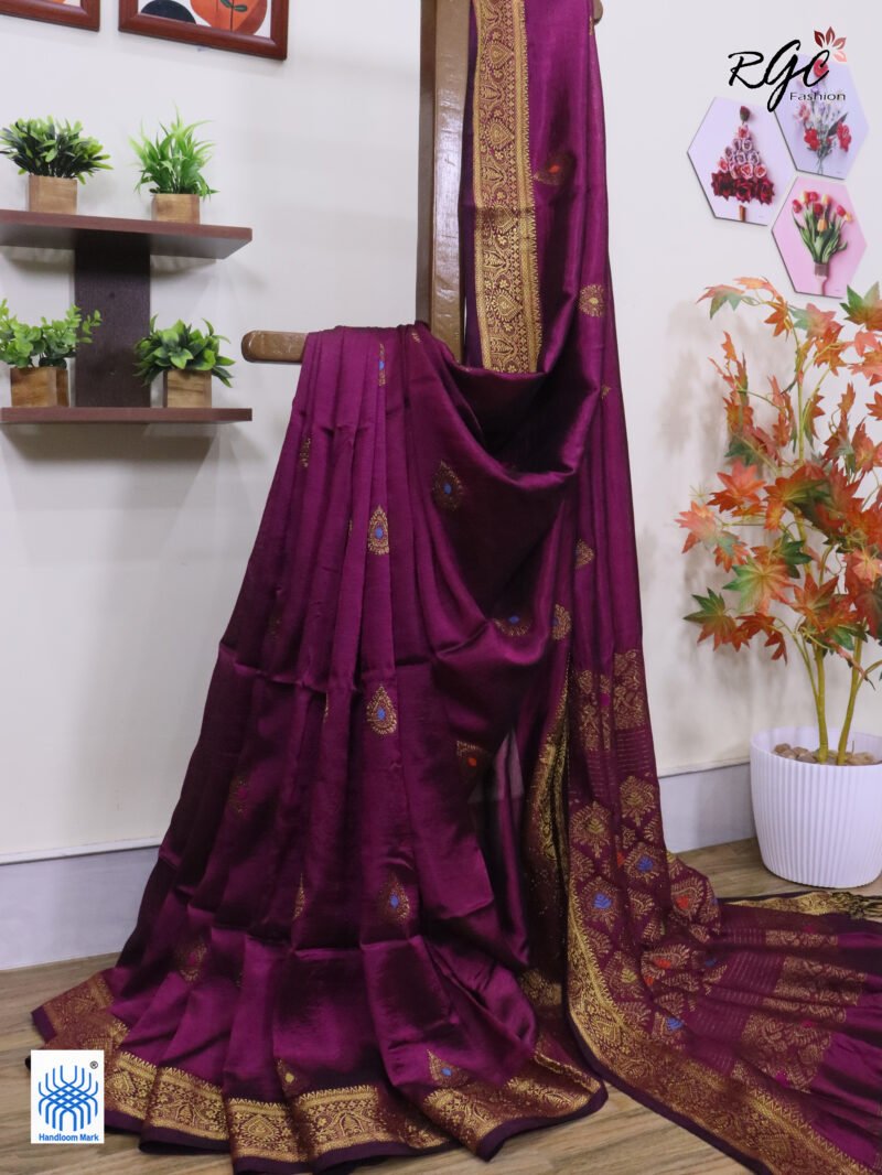 Beetroot Bengal Katan Silk Kanjivaram Saree - Image 9
