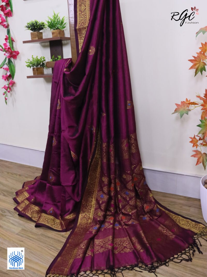 Beetroot Bengal Katan Silk Kanjivaram Saree - Image 11