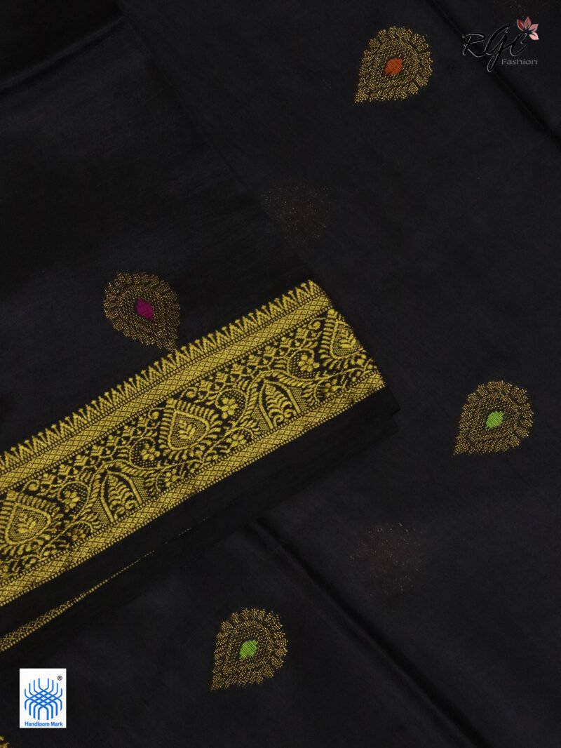 Black Bengal Katan Silk Kanjivaram Saree - Image 10