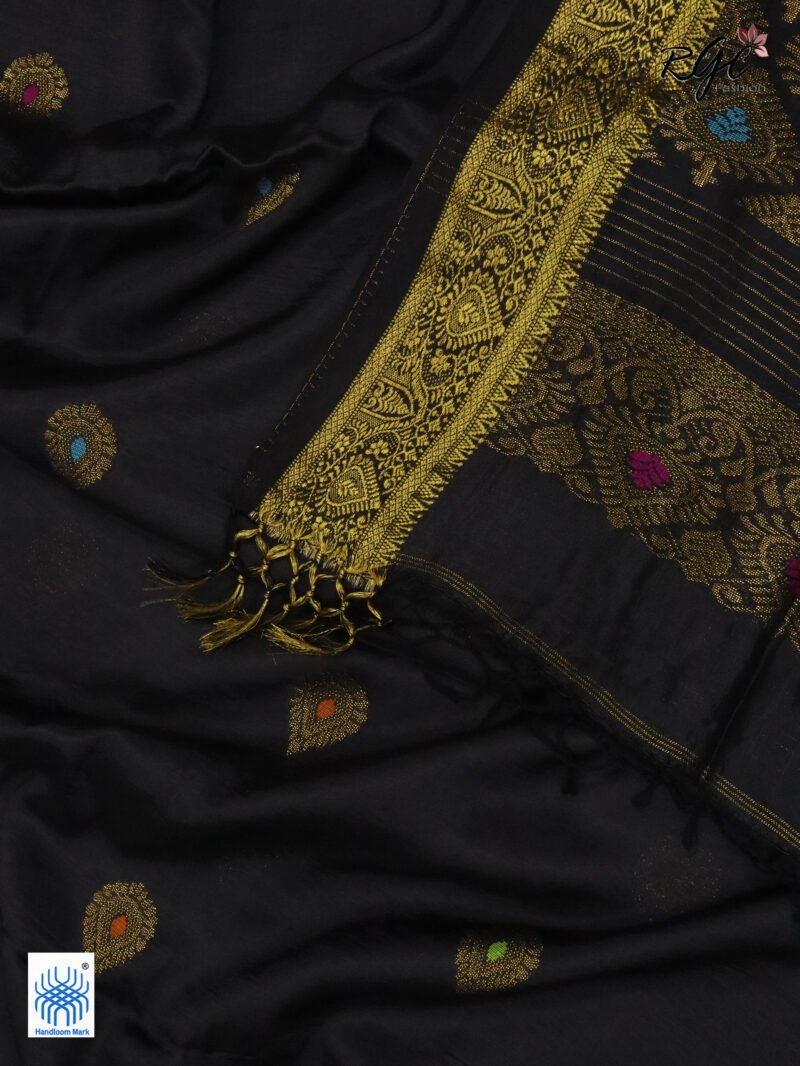 Black Bengal Katan Silk Kanjivaram Saree - Image 8