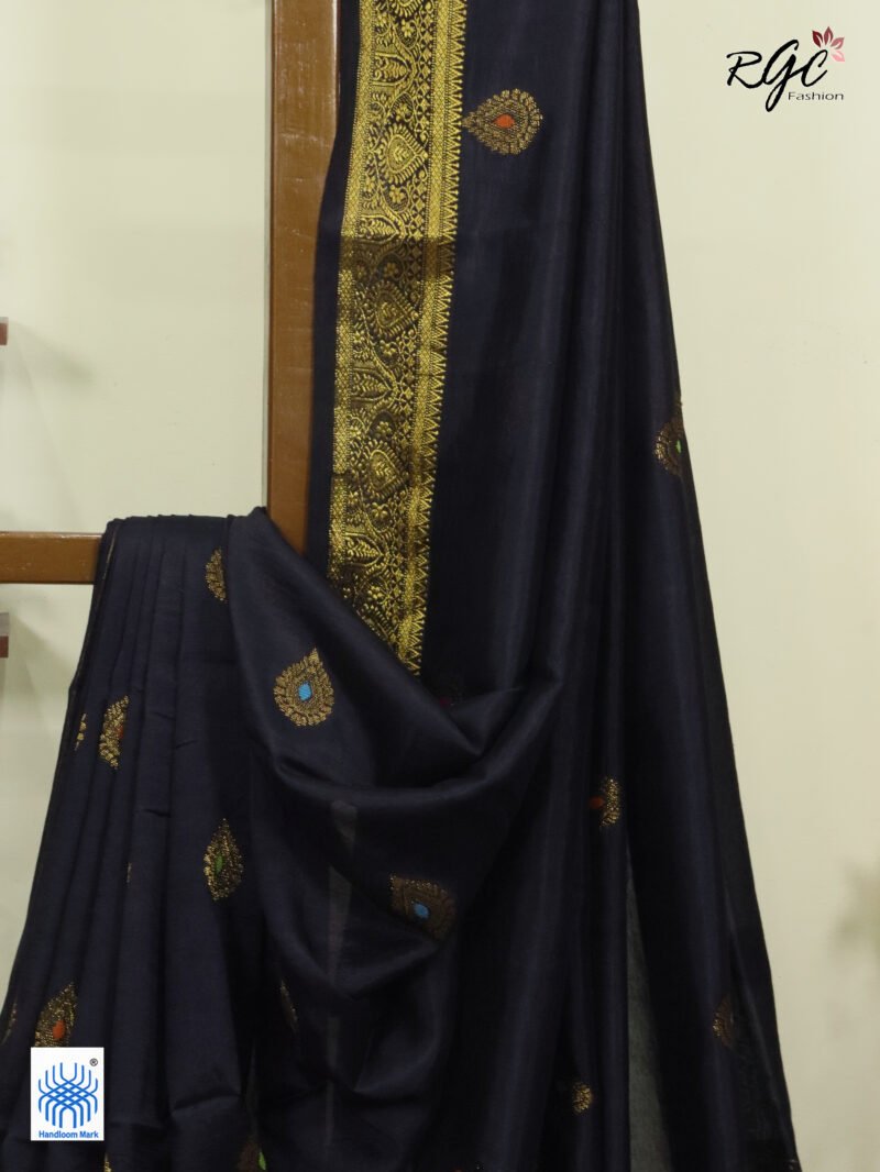 Black Bengal Katan Silk Kanjivaram Saree - Image 5