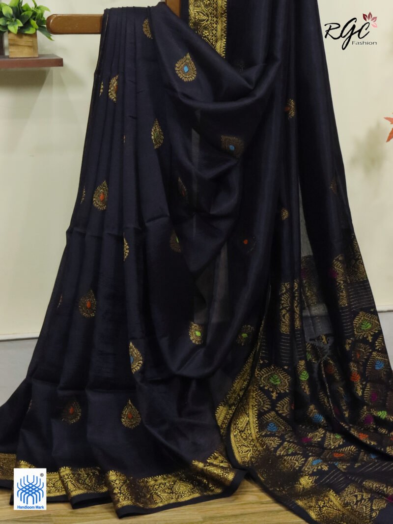 Black Bengal Katan Silk Kanjivaram Saree - Image 4
