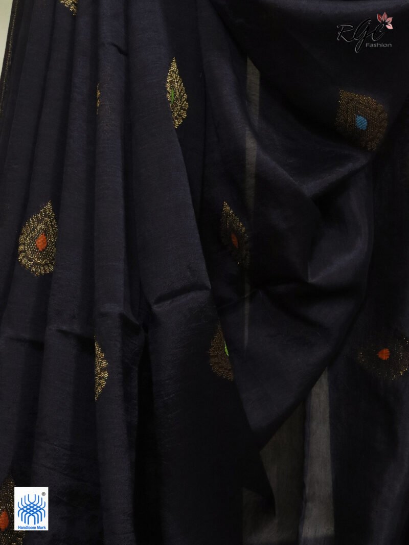 Black Bengal Katan Silk Kanjivaram Saree - Image 3
