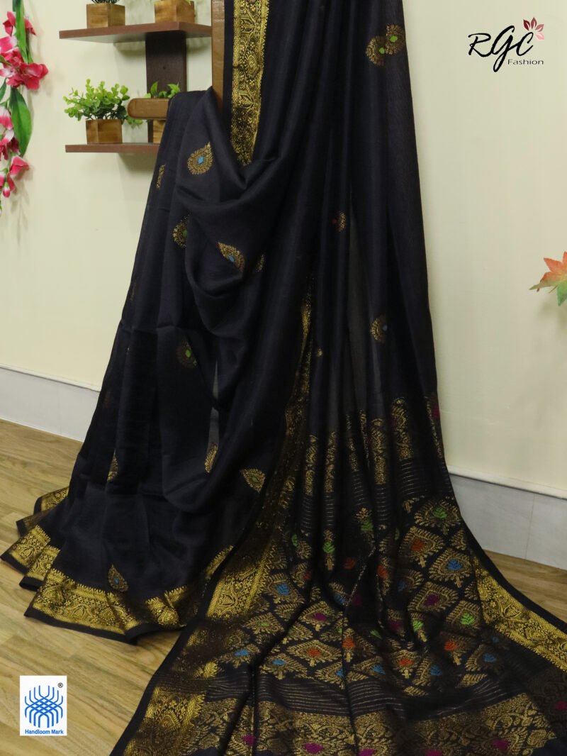 Black Bengal Katan Silk Kanjivaram Saree - Image 2