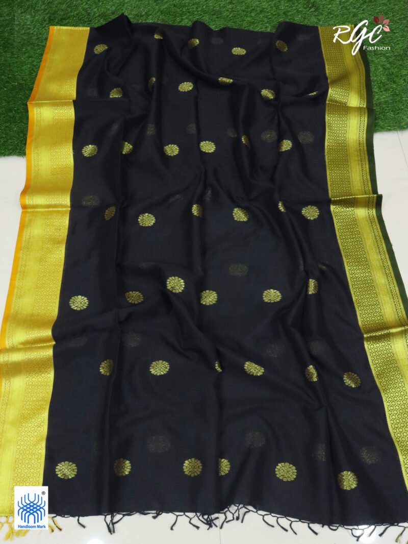 Black Bengal Katan Silk Benarasi Saree - Image 7