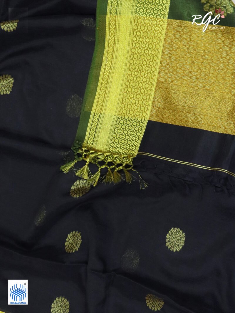 Black Bengal Katan Silk Benarasi Saree - Image 6