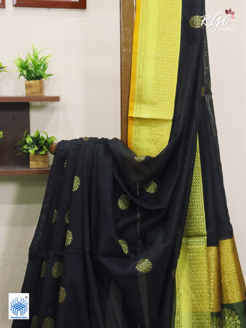 Black Bengal Katan Silk Benarasi Saree - Image 2