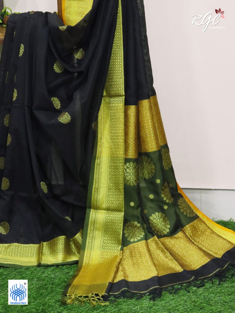 Black Bengal Katan Silk Benarasi Saree - Image 3