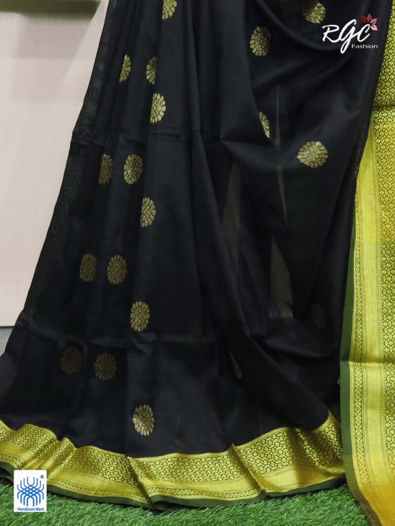 Black Bengal Katan Silk Benarasi Saree - Image 4