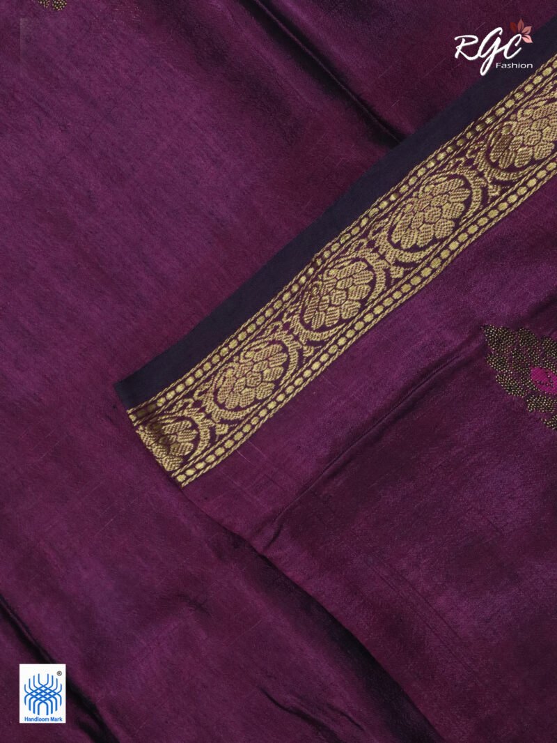 Wine Bengal Katan Silk Benarasi Saree - Image 3