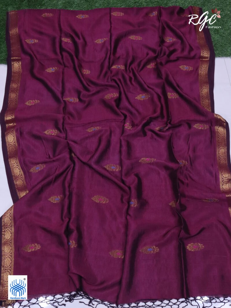 Beetroot Bengal Katan Silk Benarasi Saree - Image 5