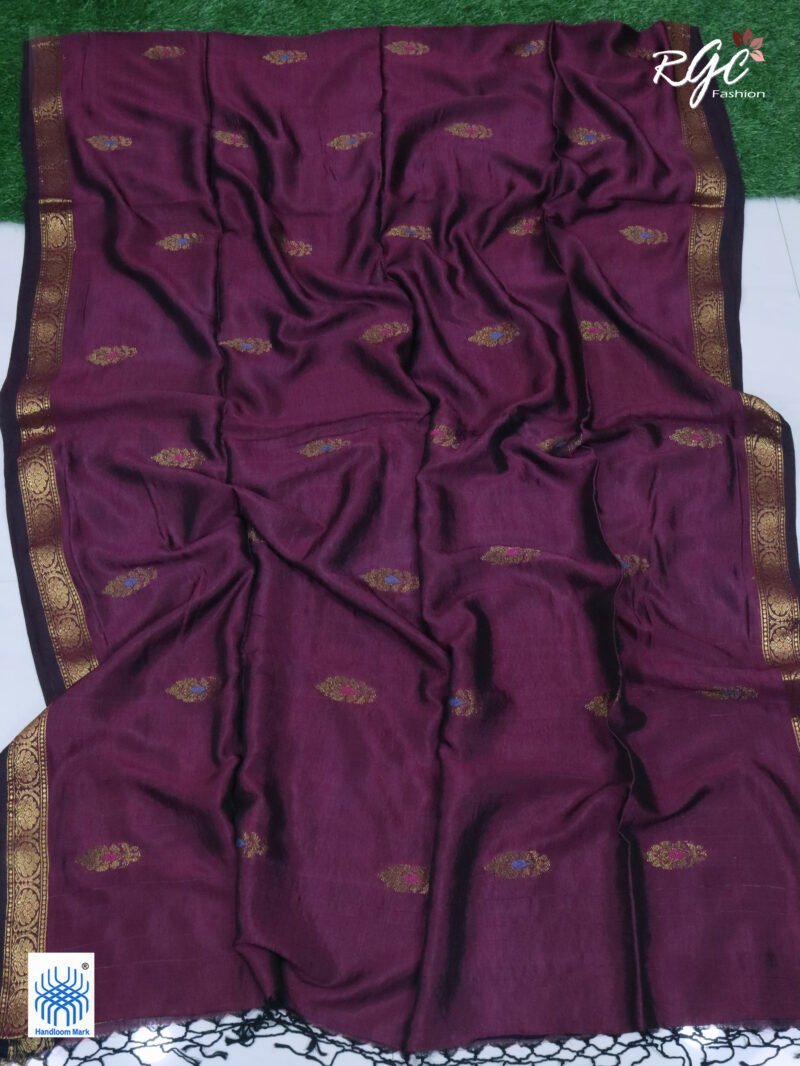 Wine Bengal Katan Silk Benarasi Saree - Image 5