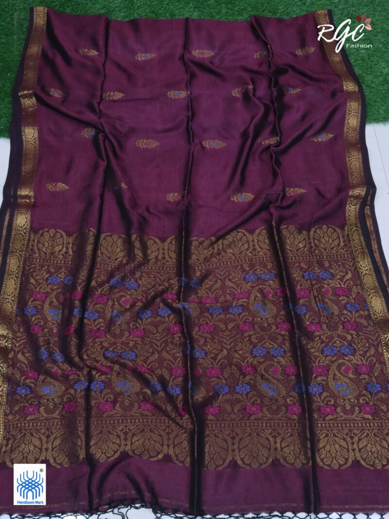 Wine Bengal Katan Silk Benarasi Saree