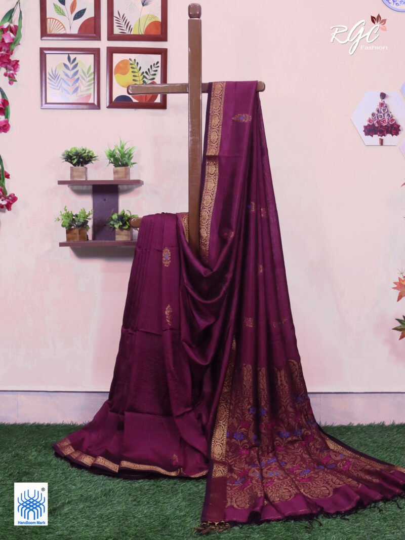 Beetroot Bengal Katan Silk Benarasi Saree - Image 2