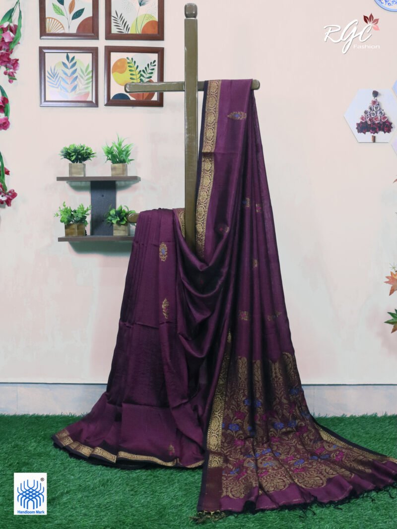 Wine Bengal Katan Silk Benarasi Saree - Image 7