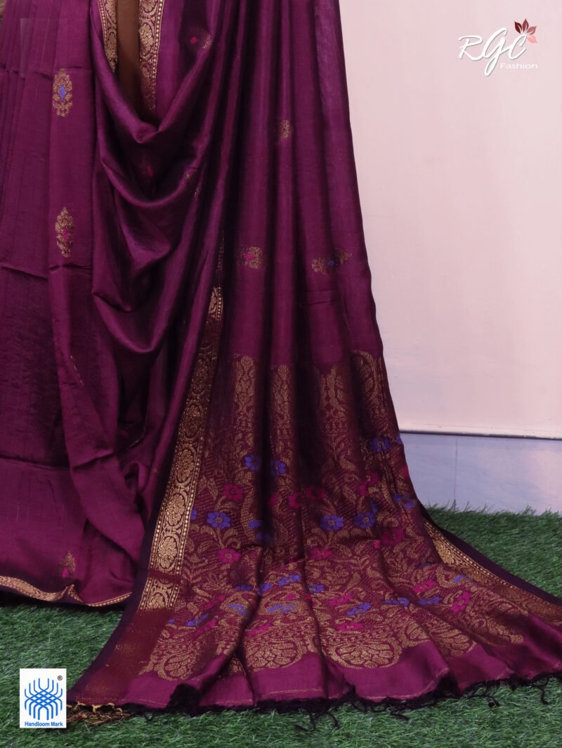 Beetroot Bengal Katan Silk Benarasi Saree - Image 10