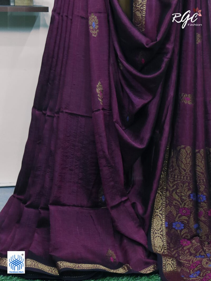 Wine Bengal Katan Silk Benarasi Saree - Image 9