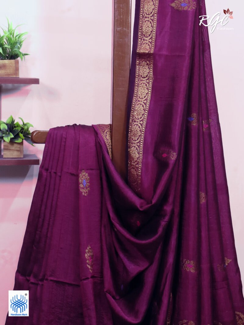 Beetroot Bengal Katan Silk Benarasi Saree - Image 11