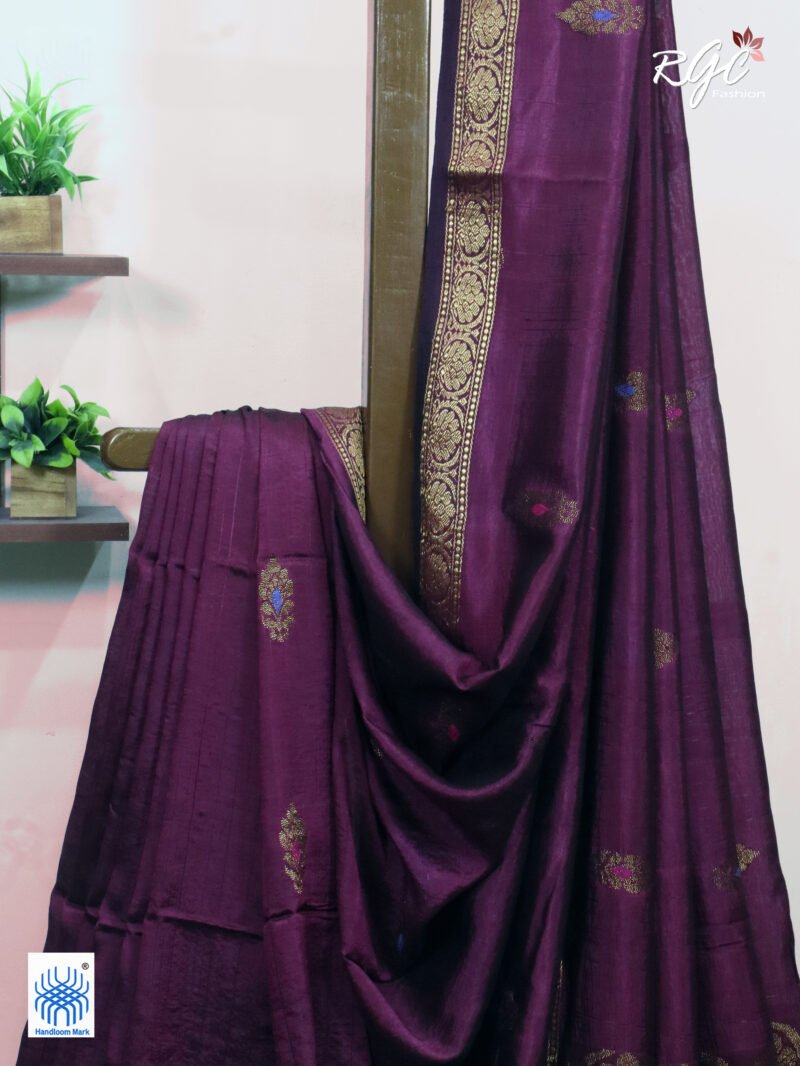 Wine Bengal Katan Silk Benarasi Saree - Image 10