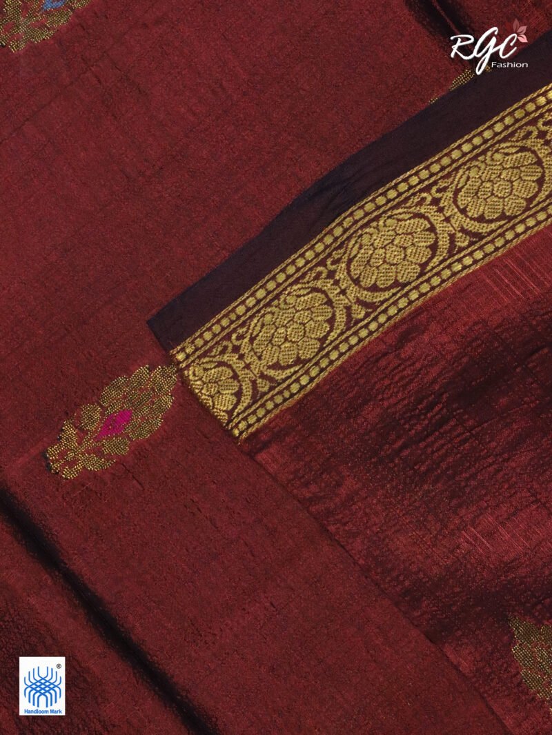 Rust Bengal Katan Silk Benarasi Saree - Image 9