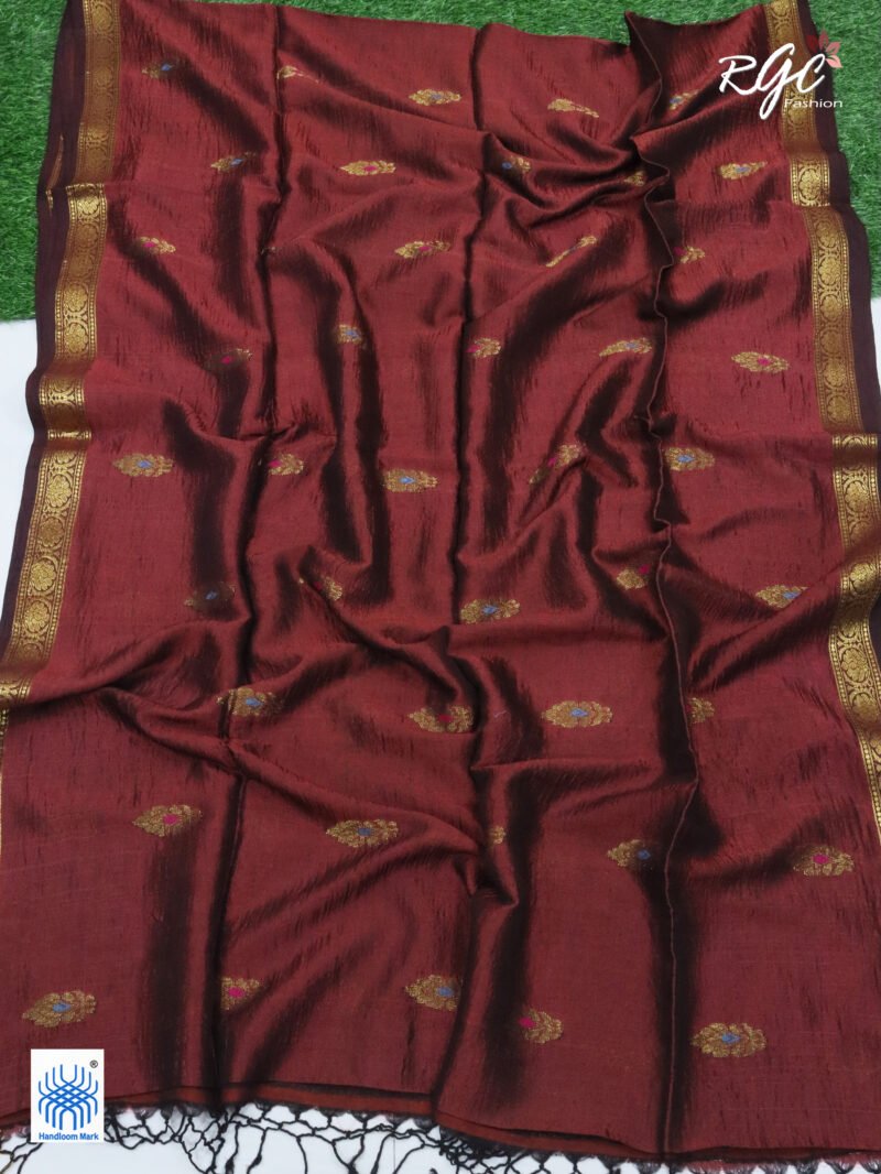 Rust Bengal Katan Silk Benarasi Saree - Image 7