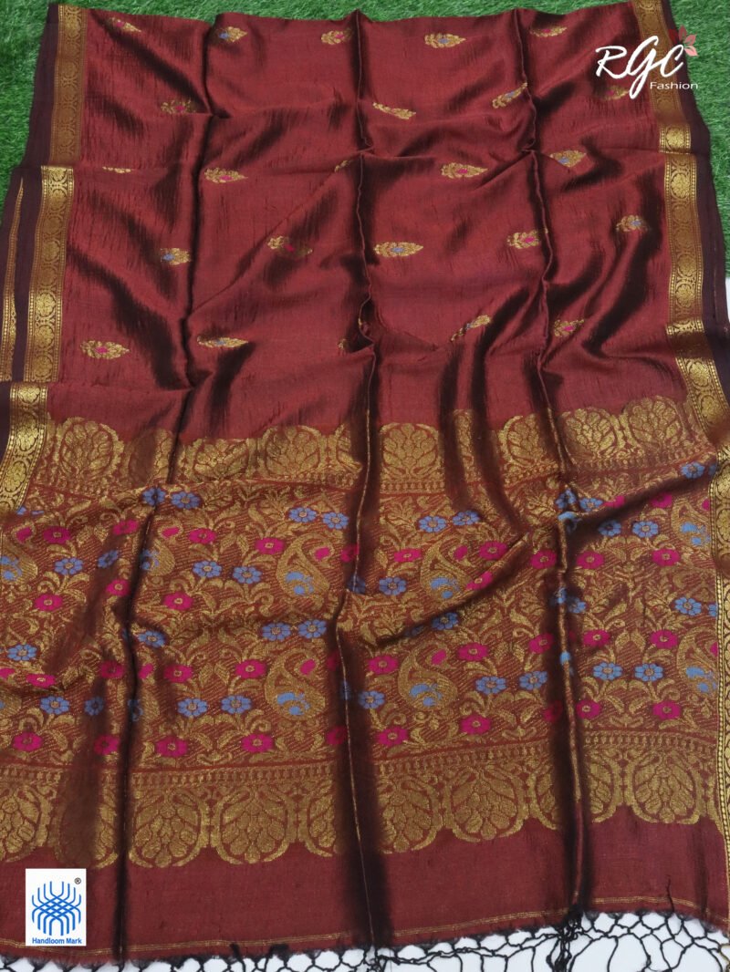 Rust Bengal Katan Silk Benarasi Saree - Image 5