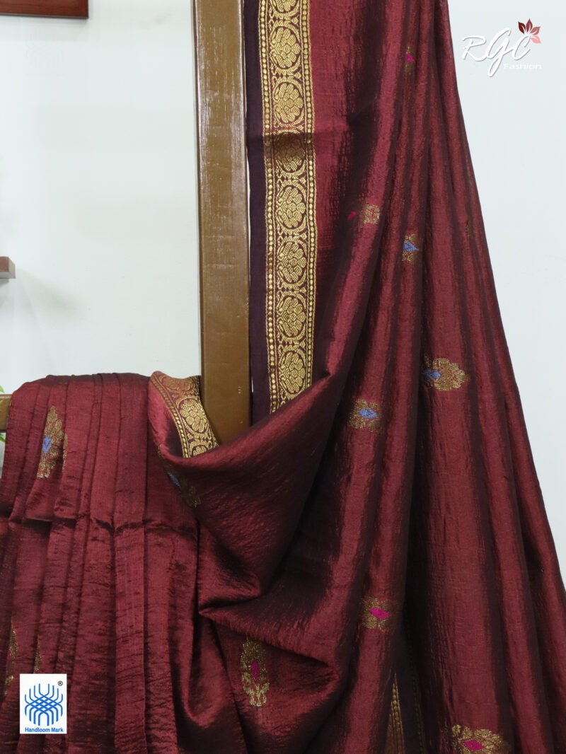 Rust Bengal Katan Silk Benarasi Saree - Image 3