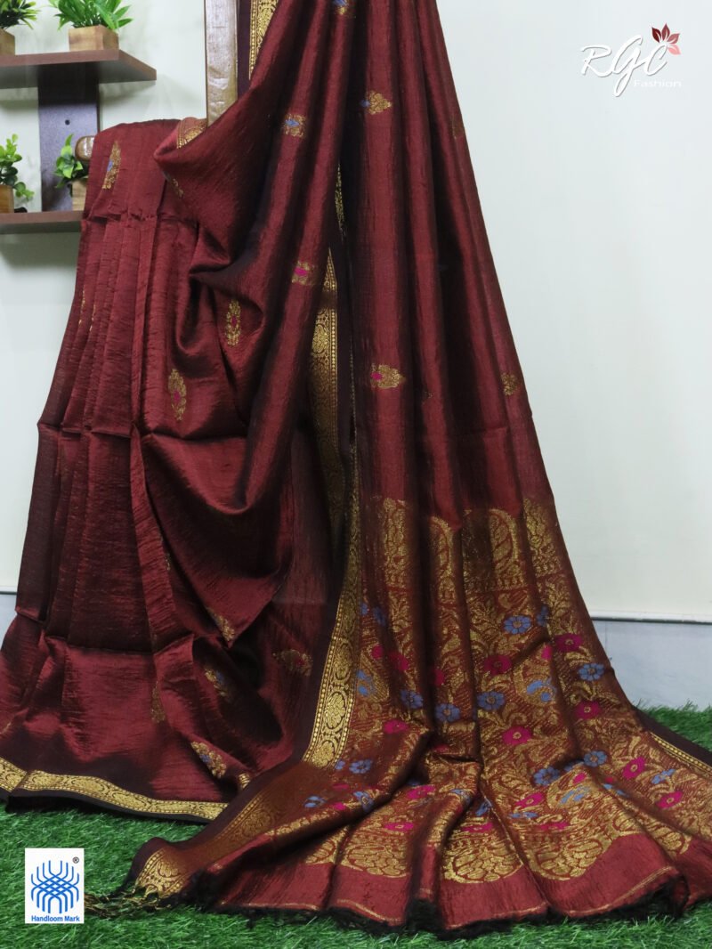 Rust Bengal Katan Silk Benarasi Saree - Image 2
