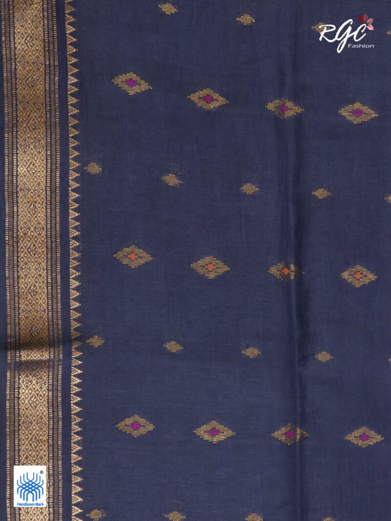 Deep Gray Organic Linen Benarasi Saree - Image 10