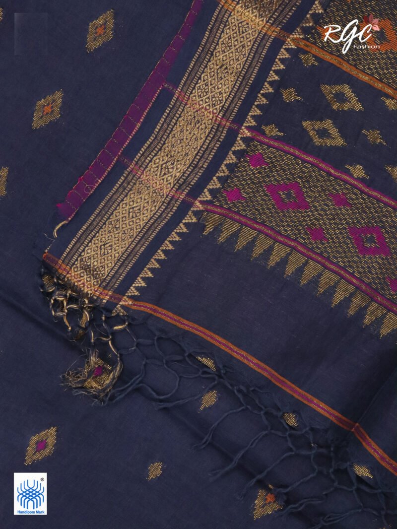 Deep Gray Organic Linen Benarasi Saree - Image 8