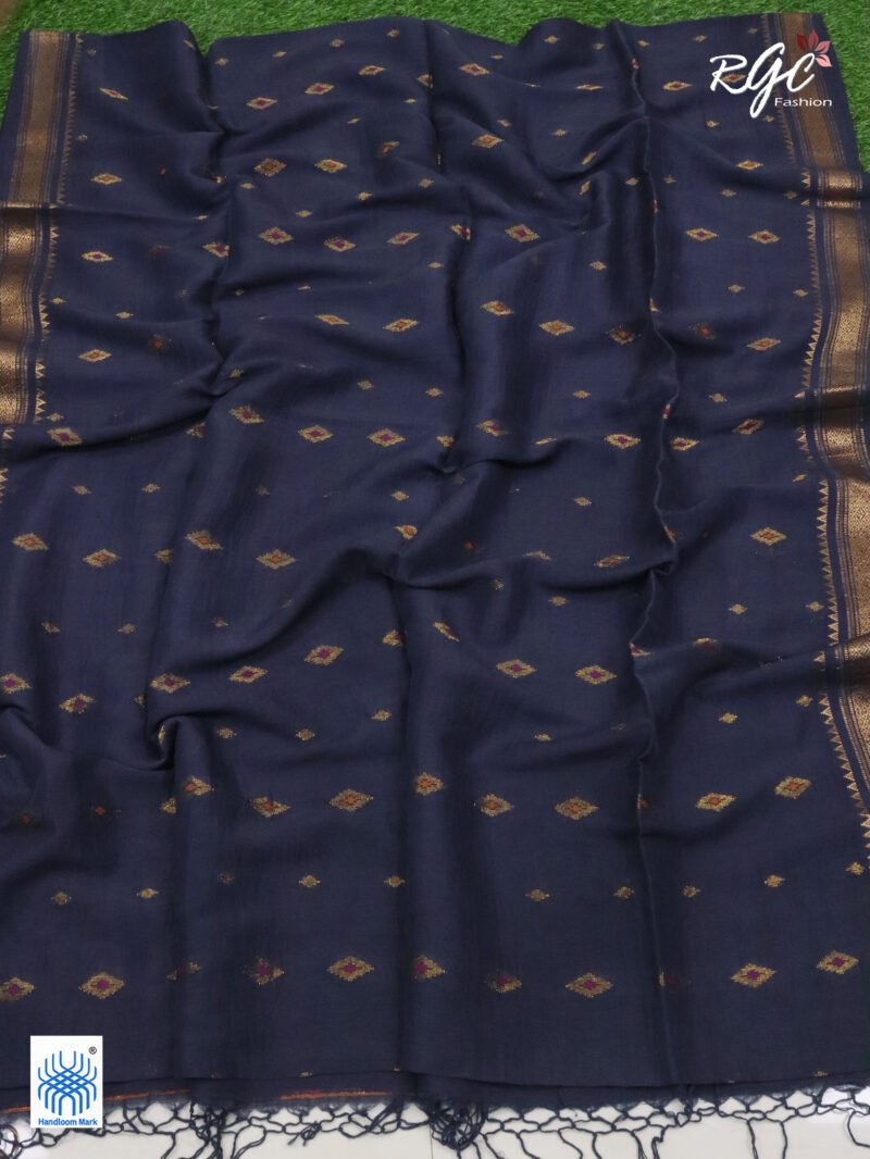 Deep Gray Organic Linen Benarasi Saree - Image 6
