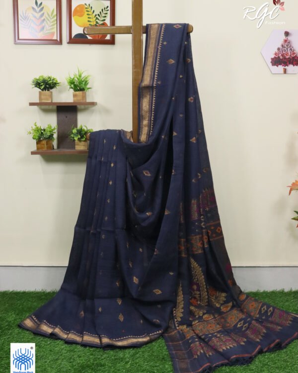 Deep Gray Organic Linen Benarasi Saree