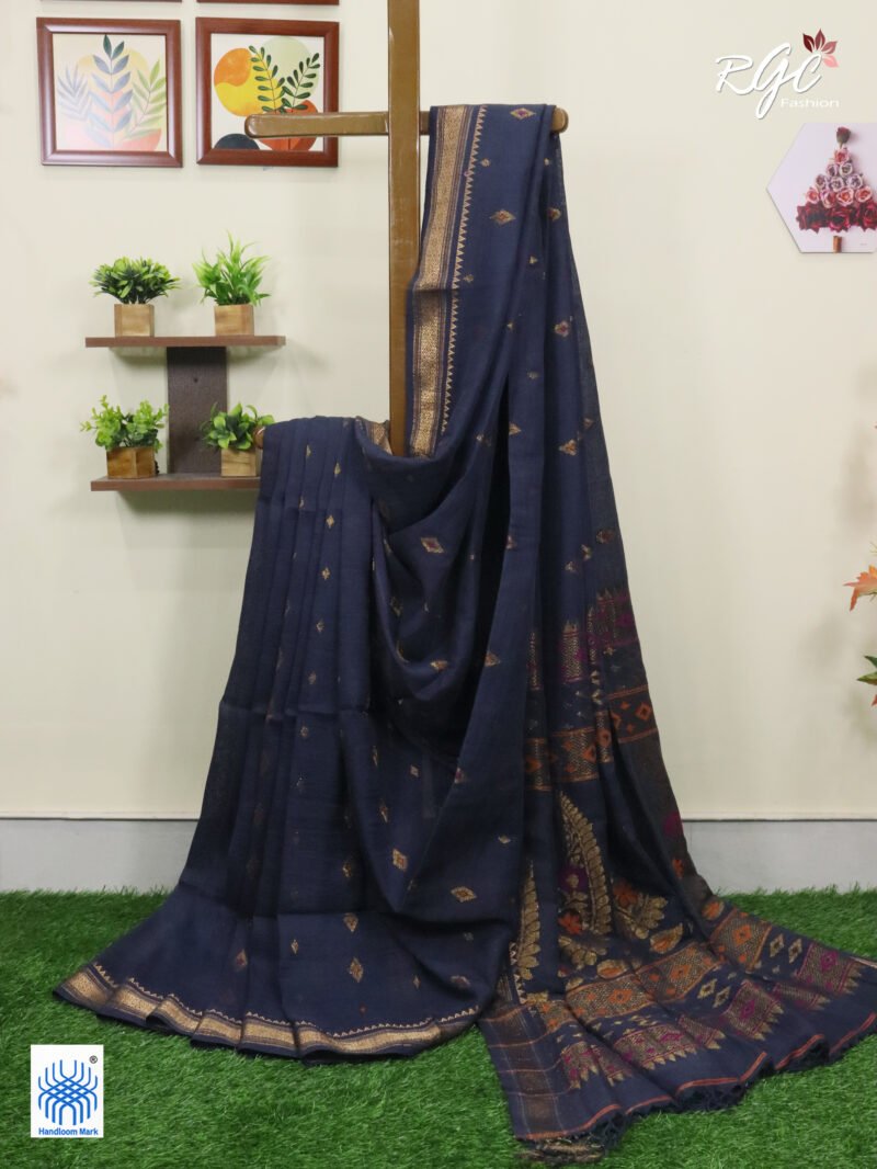 Deep Gray Organic Linen Benarasi Saree