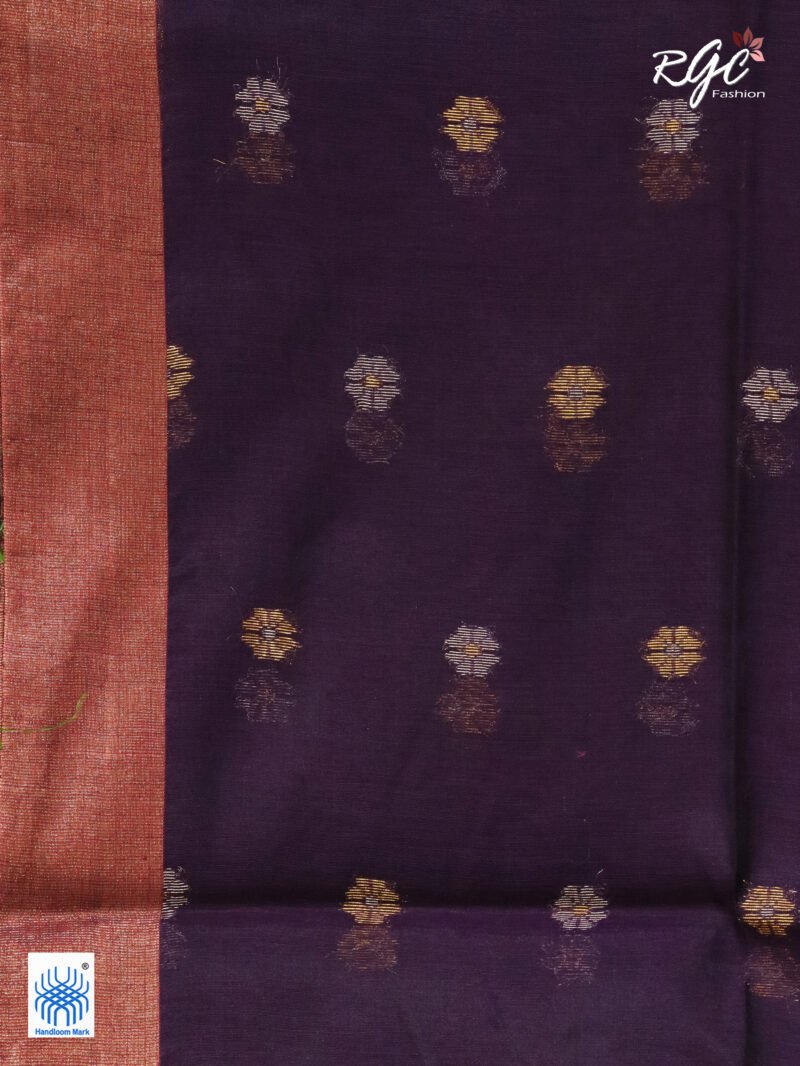 Purple Cotton Silk Zari Jamdani Saree - Image 10
