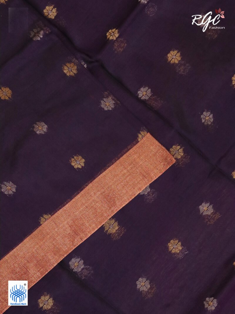 Purple Cotton Silk Zari Jamdani Saree - Image 9