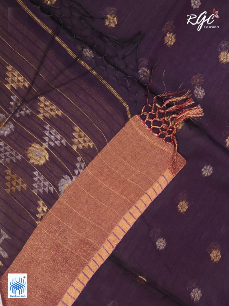 Purple Cotton Silk Zari Jamdani Saree - Image 8