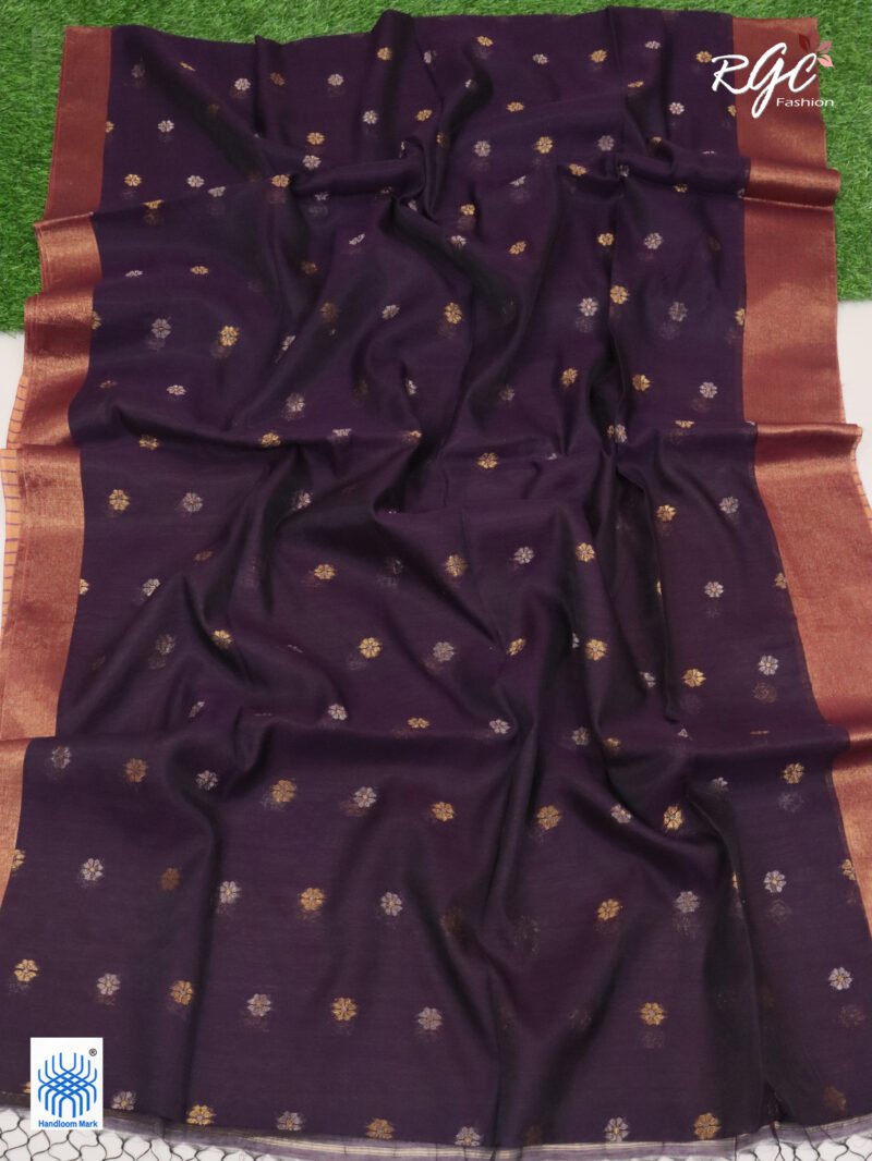 Purple Cotton Silk Zari Jamdani Saree - Image 7