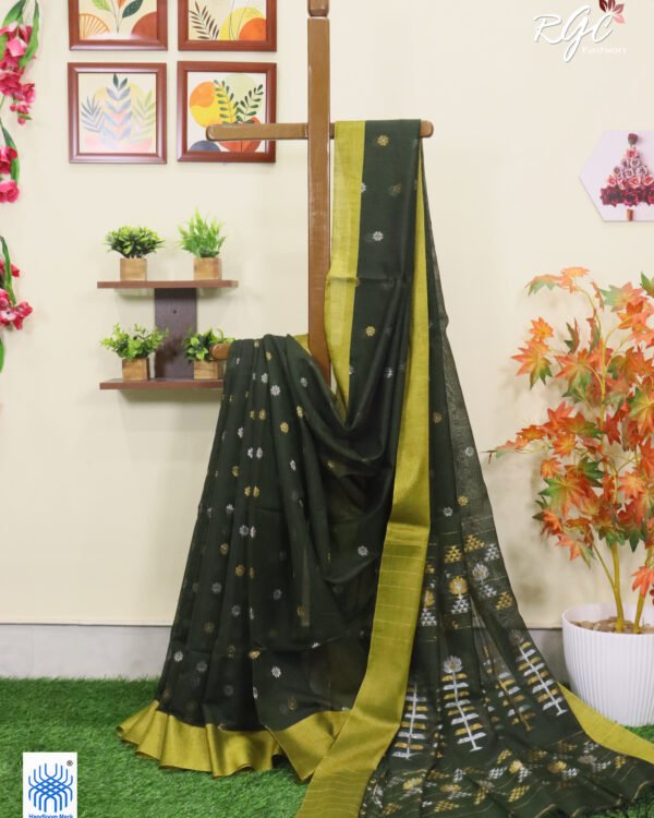 Dark Pista Green Cotton Silk Zari Jamdani Saree