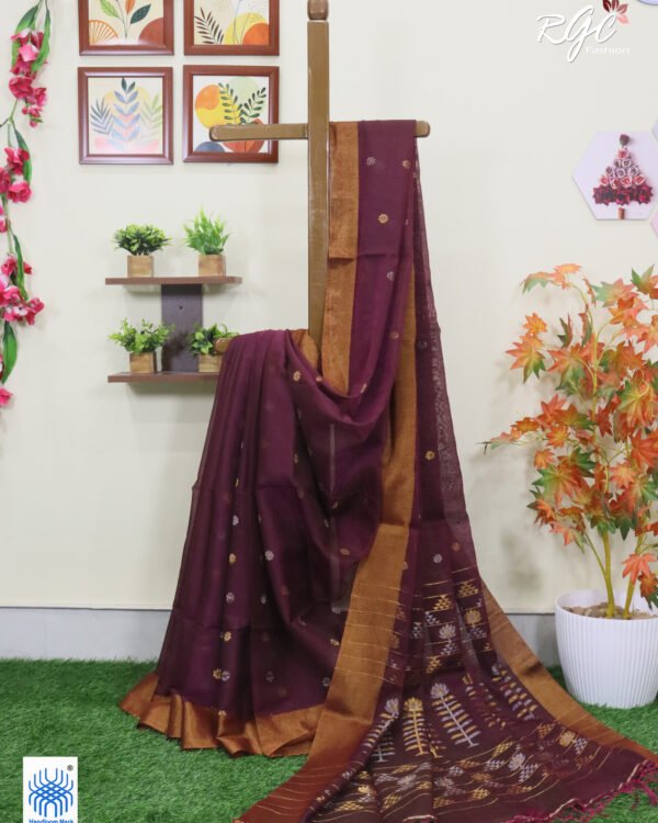 Redish Purple Cotton Silk Zari Jamdani Saree
